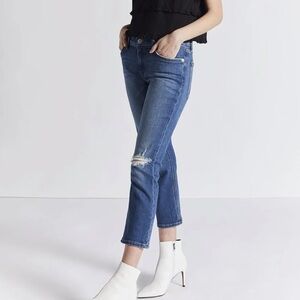 Current Elliot The high waist straight jeans Joey dark destroyed $218 retail 32